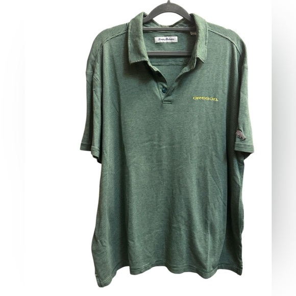 OREGON DUCKS TOMMY BAHAMA Football Collared Men’s Polo Green Micro stripe SZ XL - Picture 1 of 15